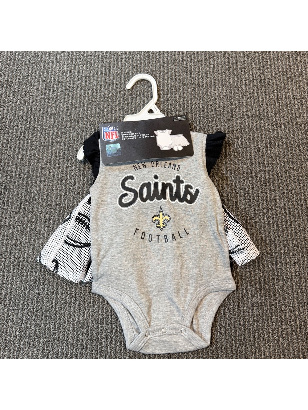 New Orleans Saints 3 Piece Creeper with skirt Set for Baby 6-9 Months onesie